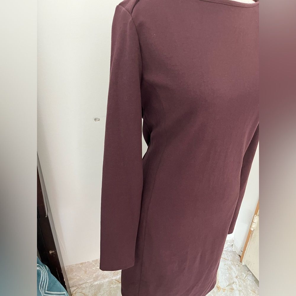 Duluth Trading Women’s Midi Dress Burgundy Long Sleeve Boat Neck Size S - Picture 2 of 16